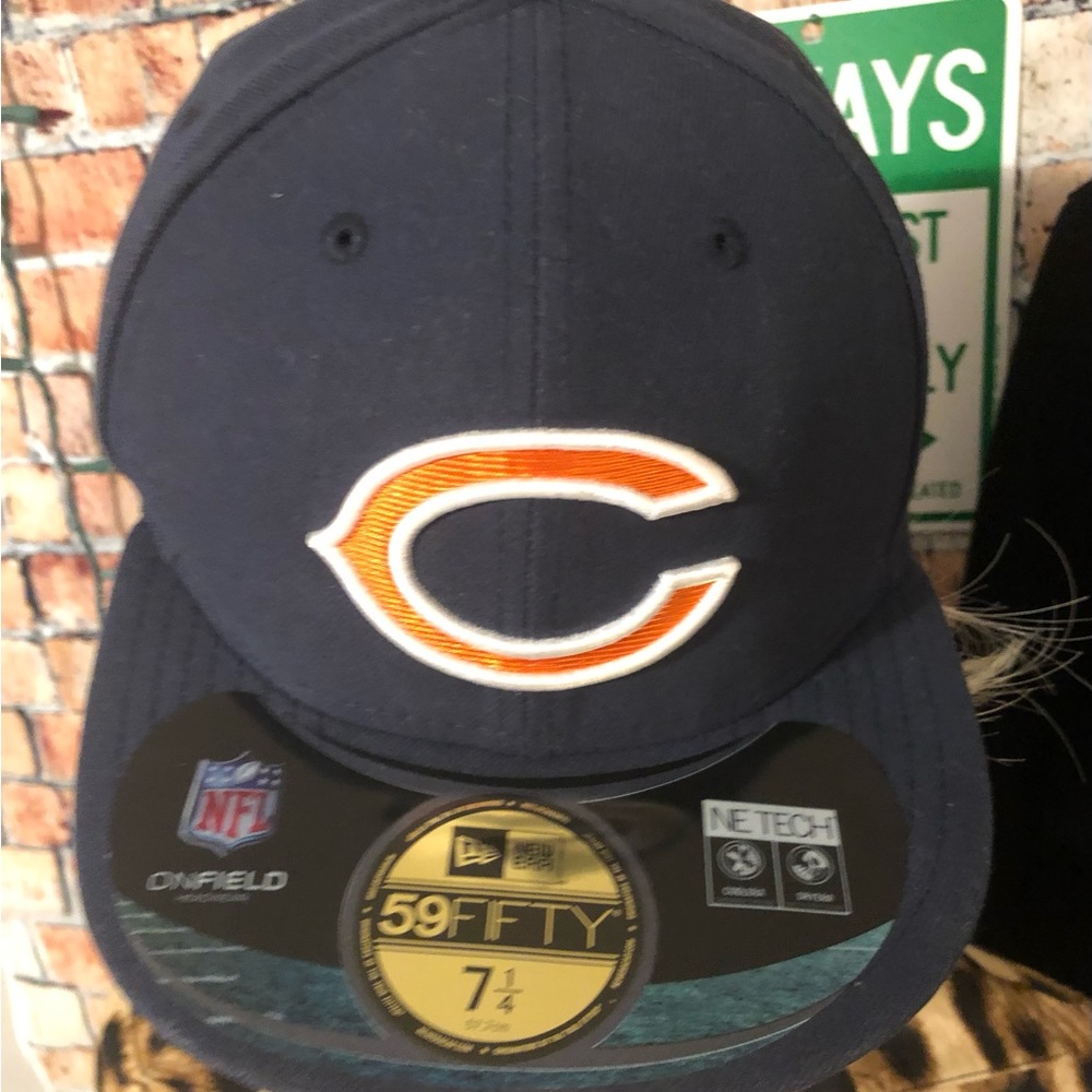 NWT  Mens Authentic Navy Blue On-Field 59Fifty CHICAGO BEARS 7 1/4" Ball Cap